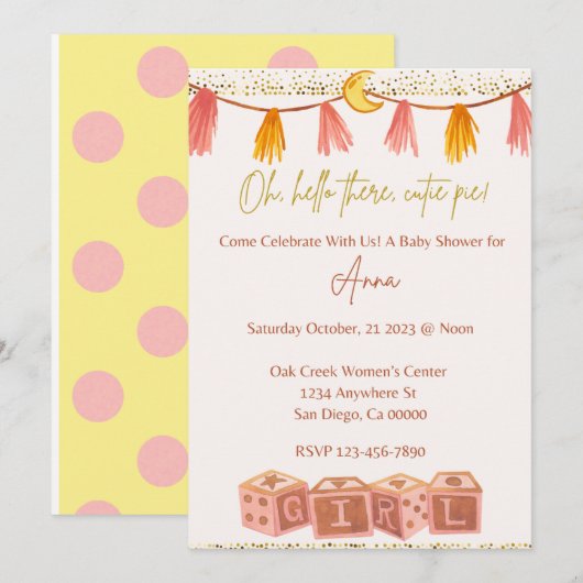 Hallo Oh Oh There Cutie Pie Digitale Uitnodiging (Voorkant / Achterkant)