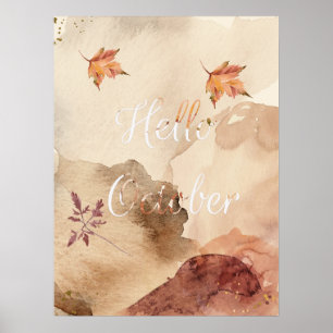 Hallo Oktober Waterverf Brown Maple Leaves Poster