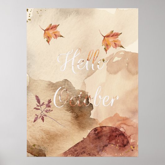 Hallo Oktober Waterverf Brown Maple Leaves Poster (Voorkant)