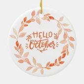 Hallo Oktober Waterverf Herfst Wildflower Herfst Keramisch Ornament (Achterkant)