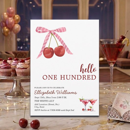 Hallo One Hundred Cherry Martini Verjaardagsfeest Kaart