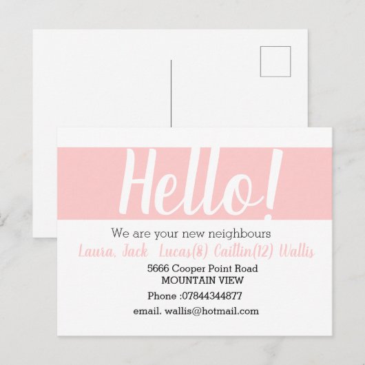 Hallo Ontmoet de buren Blush roze Briefkaart (Voorkant / Achterkant)
