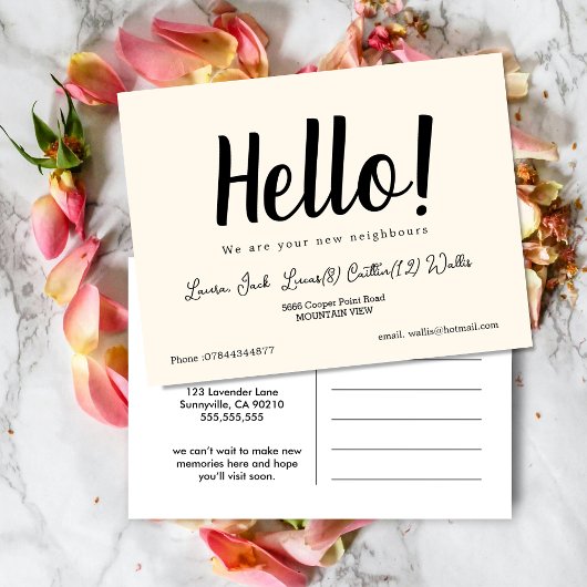 Hallo Ontmoet de buren | Eenvoudige welkomstpostca Briefkaart