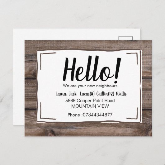 Hallo Ontmoet de buren hout rustiek Briefkaart (Voorkant / Achterkant)