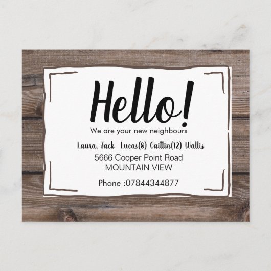 Hallo Ontmoet de buren hout rustiek Briefkaart (Voorkant)
