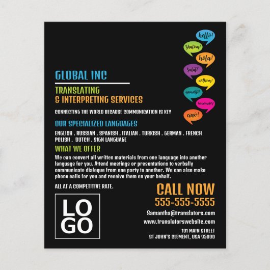 hallo ontwerp, vertaler en tolk flyer (Voorkant)