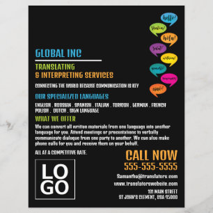 hallo ontwerp, vertaler en tolk flyer