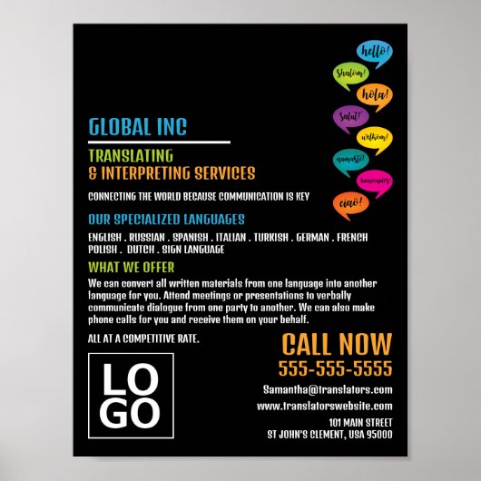 hallo ontwerp, vertaler en tolk poster (Voorkant)