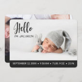 hallo overlay baby foto moderne donkergrijs aankondiging (Voorkant / Achterkant)