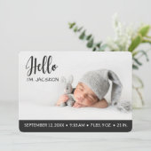 hallo overlay baby foto moderne donkergrijs aankondiging (Staand voorkant)