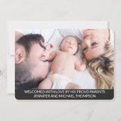 hallo overlay baby foto moderne donkergrijs aankondiging (Achterkant)