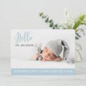 hallo overlay baby foto moderne pastelblauw aankondiging (Staand voorkant)