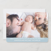 hallo overlay baby foto moderne pastelblauw aankondiging (Achterkant)