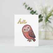 hallo Owl Funny Cute Owl Briefkaart Hand Lettering (Staand voorkant)