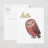 hallo Owl Funny Cute Owl Briefkaart Hand Lettering (Voorkant / Achterkant)