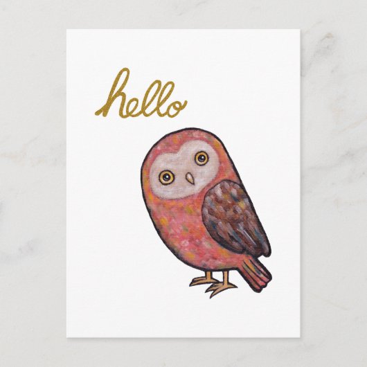hallo Owl Funny Cute Owl Briefkaart Hand Lettering (Voorkant)