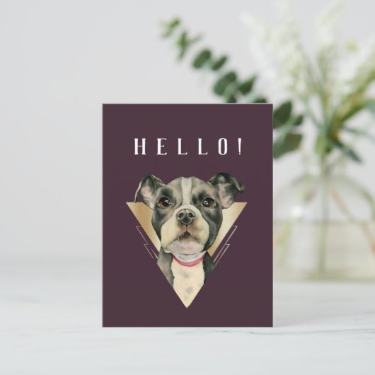 hallo Paarse Gold Pitbull Puppy Waterverf Briefkaart (Staand voorkant)