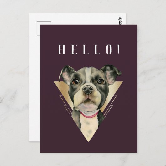 hallo Paarse Gold Pitbull Puppy Waterverf Briefkaart (Voorkant / Achterkant)