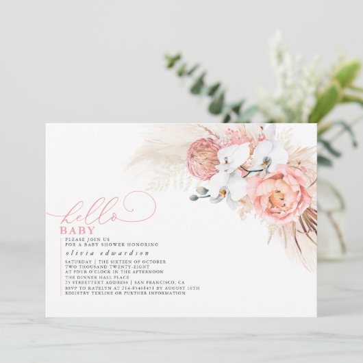 Hallo Pampas Grass Pink Kaart (Staand voorkant)