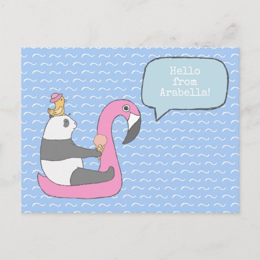 hallo Panda Flamingo Float Ice Cream Cute Briefkaart (Voorkant)