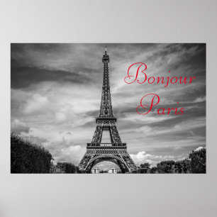 Hallo Parijs Zwart Witte Eiffeltoren Reizen Poster