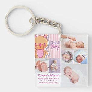 Hallo pasgeboren baby foto geboorteaankondiging Fo Sleutelhanger