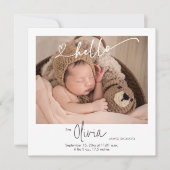 Hallo Pasgeboren foto hart dank u geboorte Aankondiging (Voorkant)