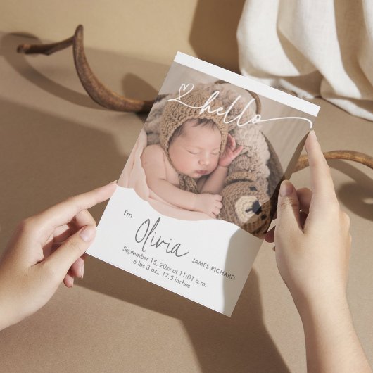 Hallo Pasgeboren unieke gesneden foto Dank je gebo Aankondiging