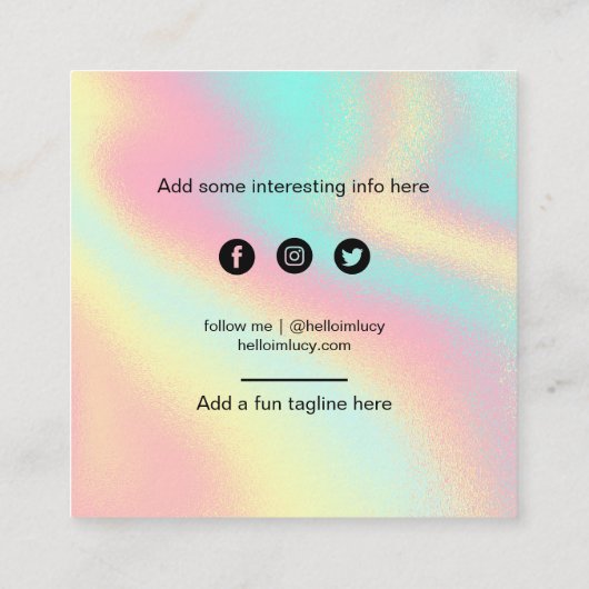 hallo Pastel Holographic Marketing Calling Card Vierkante Visitekaartje (Achterkant)