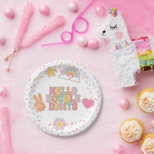 Hallo Patch Preppy Dubbele cijfers 10e verjaardag Papieren Bordje (Feest)