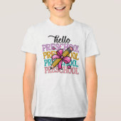 Hallo Peuterschool Kleurrijke School Teacher Penci Tri-Blend Shirt (Voorkant)