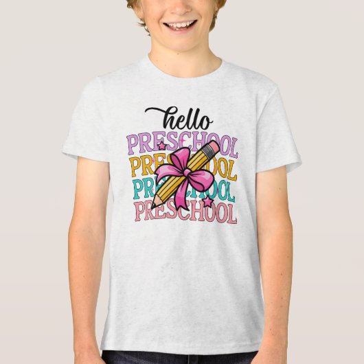Hallo Peuterschool Kleurrijke School Teacher Penci Tri-Blend Shirt (Voorkant)