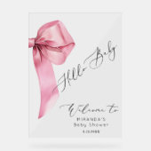 Hallo Pink Bow? Baby Girl Baby shower Welkom Acryl Bord (Voorkant)