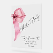 Hallo Pink Bow? Baby Girl Baby shower Welkom Acryl Bord (Hoek)
