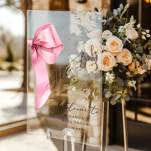 Hallo Pink Bow? Baby Girl Baby shower Welkom Acryl Bord
