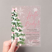 Hallo Pink Bow Girl Christmas Baby Baby shower Acryl Uitnodigingen (Insitu (Draagbaar))