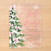Hallo Pink Bow Girl Christmas Baby Baby shower Acryl Uitnodigingen (Voorkant)