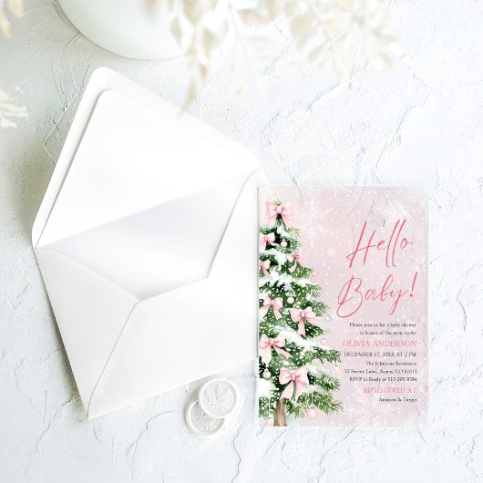 Hallo Pink Bow Girl Christmas Baby Baby shower Acryl Uitnodigingen
