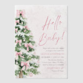 Hallo Pink Bow Girl Christmas Baby Baby shower Vellum Uitnodigingen (Voorkant)