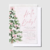 Hallo Pink Bow Girl Christmas Baby Baby shower Vellum Uitnodigingen (Offset)