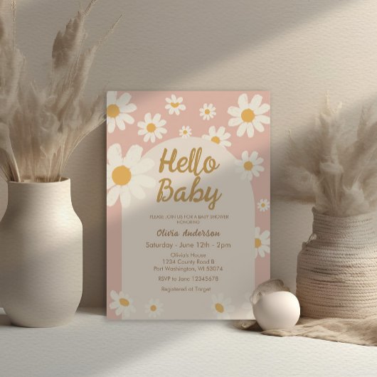 Hallo Pink Daisy Baby Retro Baby shower Kaart