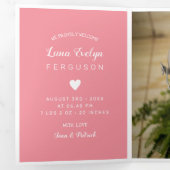 Hallo Pink Heart Photo Collage Baby Drieluik Aankondiging (Binnenzijde eerst)