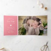 Hallo Pink Heart Photo Collage Baby Drieluik Aankondiging (Binnen)