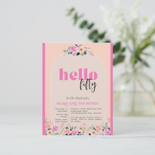 Hallo Pink Rose floral Briefkaart (Staand voorkant)