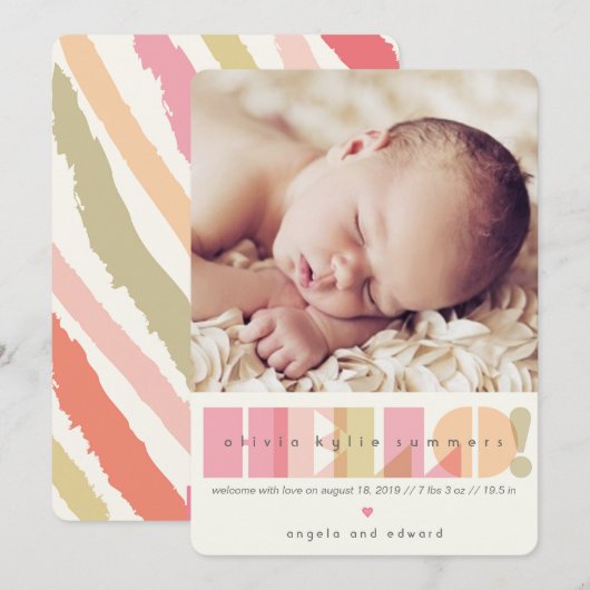 Hallo Pink € Typografie Baby Girl Geboorteontwerp  Aankondiging (Voorkant / Achterkant)