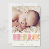 Hallo Pink € Typografie Baby Girl Geboorteontwerp  Aankondiging (Voorkant)
