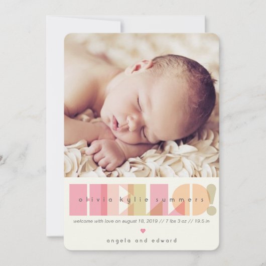 Hallo Pink € Typografie Baby Girl Geboorteontwerp  Aankondiging (Voorkant)