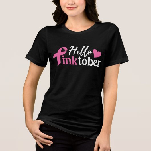 Hallo Pinktober Borstkanker Bewustzijnsmaand Tri-Blend Shirt (Voorkant)