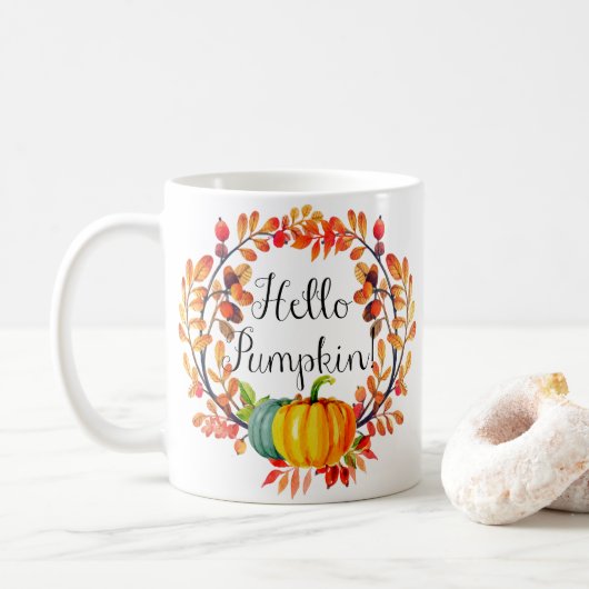 hallo "Pompoen!" Autumn Wreath Coffee Mok (Met donut)