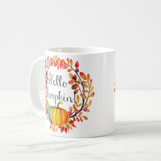 hallo "Pompoen!" Autumn Wreath Coffee Mok (Voorkant links)